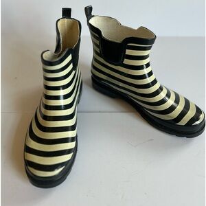 NORTY Navy Blue/White Stripped Ankle Rain Boots, Sz. 10